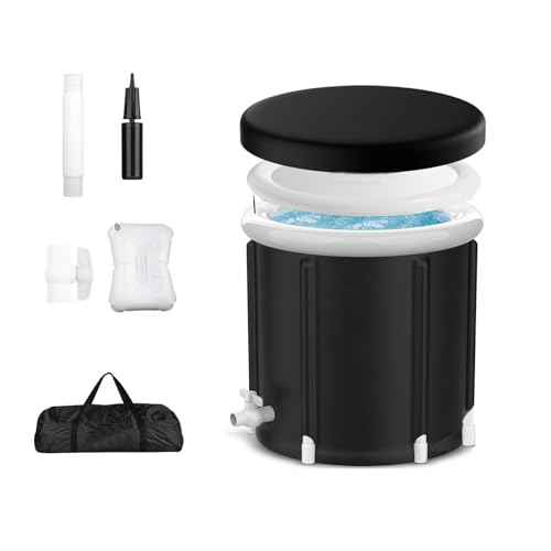 大型折りたたみ式 簡易浴槽, ポータブル 露天風呂, インフレータブル組み立てが簡単4層の断熱材小さな足跡 ドラム缶風呂セット, 厚みのあるブラケット、厚みのあるコットンボトム 水風呂 サウナ フィットネス愛好家向け