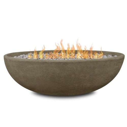 Image of Real Flame Riverside 48 inch Oval Propane Fire Pit Bowl, Push-Button Ignition, Includes 28 inch Stainless Steel Burner, Lightweight, 50,000 BTUs, Adjustable Flame Height - Glacier Grey