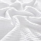 PHF 100% Cotton Muslin Blanket King Size 108'x90', 4-Layer Lightweight Gauze Throw, Breathable Cloud-Soft Minimalist Blanket for Bed, Couch, Camping, White, Ideal Gift