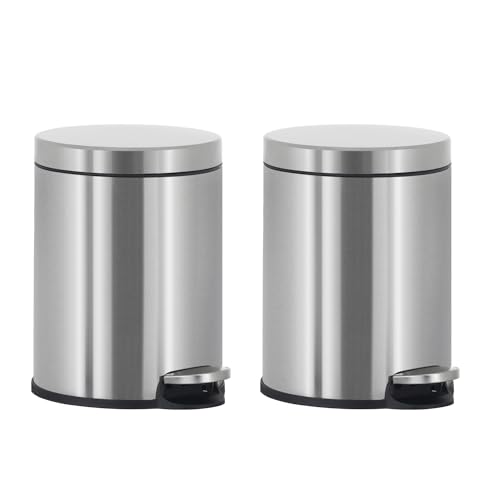 Trash Can Stainless Steel Mini Trash Can 6L/1.6Gallon Round Portable Pedal Garbage Can with Lid for Bathroom, Office, Kitchen Capacity Removable Inner Basket Easy to Clean (2) Trash Can Stainless Steel Mini Trash Can 6L/1.6Gallon Round Portable Pedal Garbage Can with Lid for Bathroom, Office, Kitchen Capacity Removable Inner Basket Easy to Clean (2)