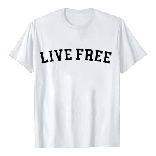 Camiseta unisex con texto «LIVE Free» – Camiseta clásica de manga corta con estampado de declaración | Parte superior básica, Style_u09 Blanco, L
