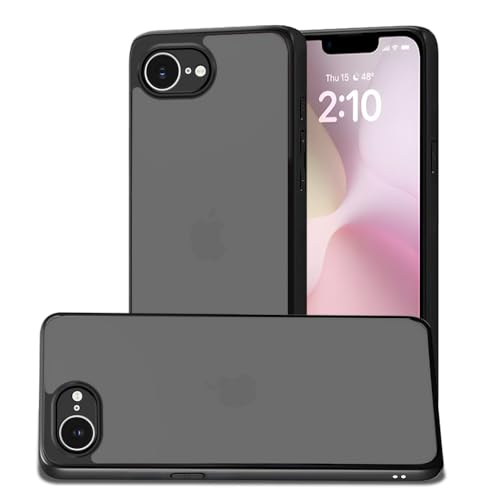 Image of AESTMO iPhone 16E / SE 4 Back Cover | 360 Protection | Matte Frosted Hard Back Translucent | Bumper Case for iPhone 16E / SE 4 (Smoke Black Matte PC+Black TPU Bumber)