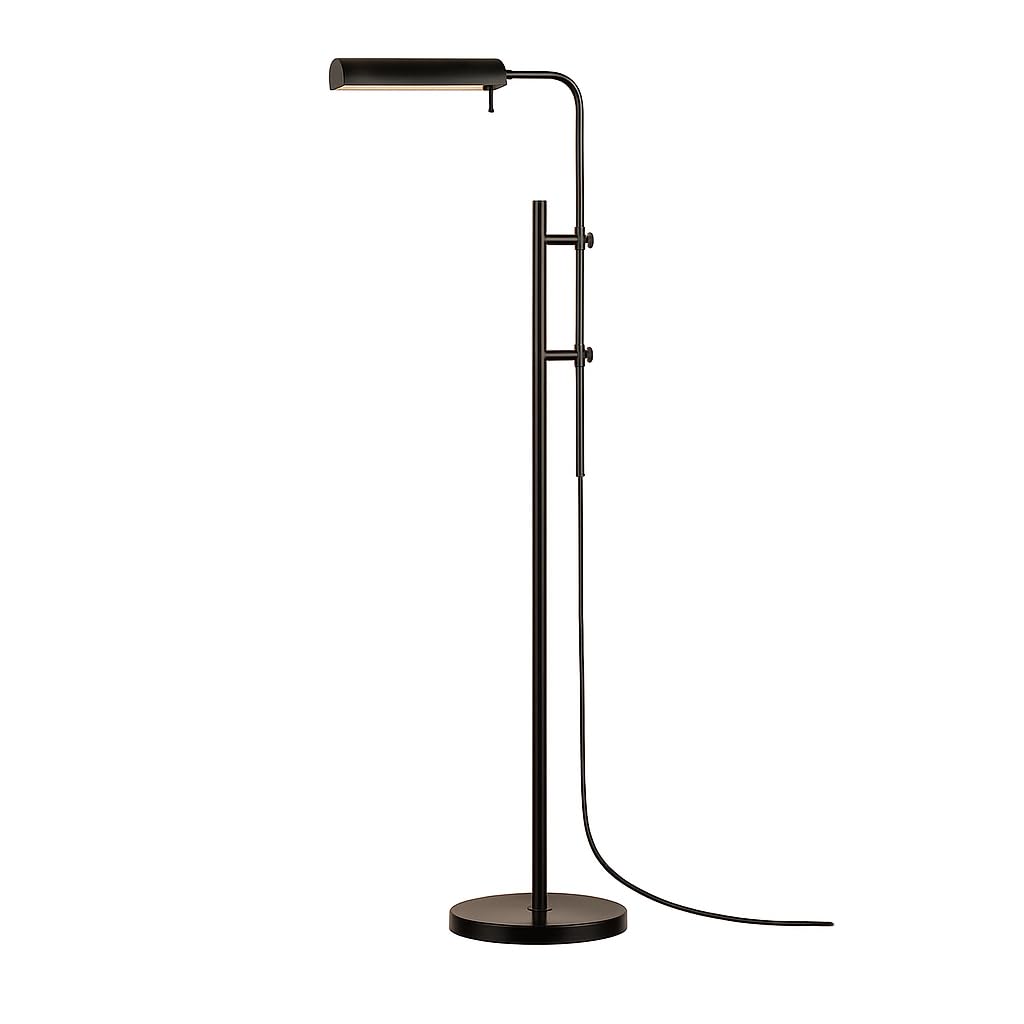 O'Bright Cedric Adjustable Pharmacy Floor Lamp - Industrial Design for Reading, Crafting, Work - 10W LED, Height 45-61 inches - Ideal for Living Room, Bedside, Office - Black