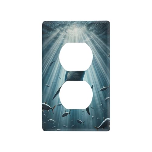 White Shark Ocean Blue Light Switch Cover Decorative Receptacle Outlet Wall Plate Guard Plastic Wall Outlet Cover for Home Decor Room Office Bathroom (Duplex Outlets Cover)