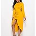 Women's Plus Size Long Sleeve Dress Solid Round Neck Bow Tie Maxi Pencil Dress Fashion Ruched Mini Party Bodycon Dress (Medium,Yellow)