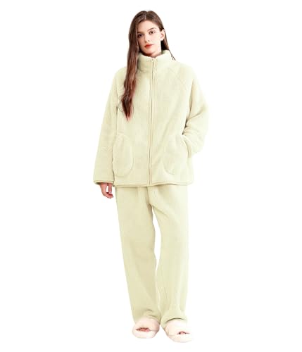 Pyjama en polaire douillette en peluche épaisse avec veste zippée ensemble lounge chaud
