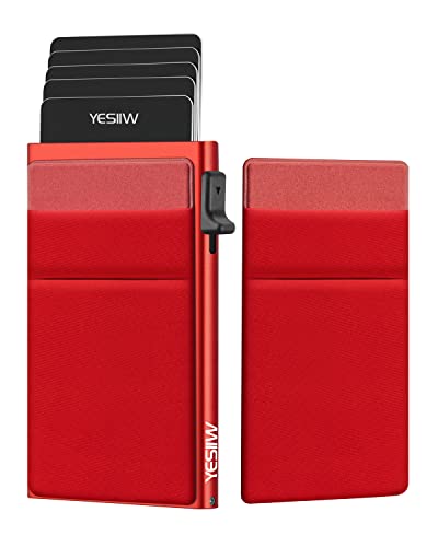 Yesiiw Pop Up Slim Card Holder Rfid Blocking With Money Pocket | Minimalist Business Credit Card Wallet For Women And Men | Aluminum Metal Bank Card Case For Cards And Notes And Coins | Rose Red #TOP19
