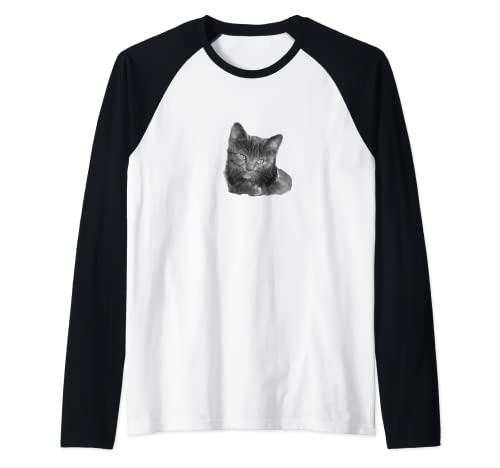 Cat With Sideburns Monochrome Funny Raglan Baseball Tee