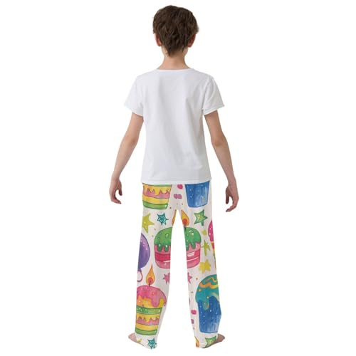 ZZXXB Colorful Birthday Cake Boys Long Pants Soft Trousers Elastic Waist Kids Lounge Bottoms with Pockets S-XL3