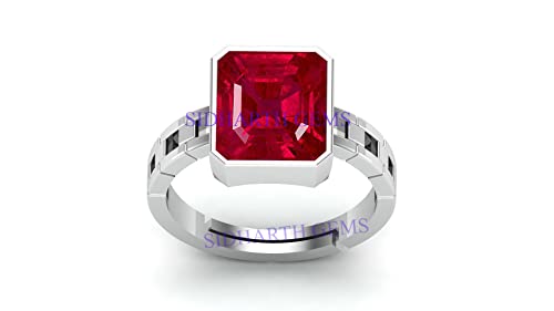 7.25 Ratti 6.00 Carat A+ Quality Natural Burma Ruby Manik Unheated Untreated Gemstone Silver Ring for Men and Women (GGTL Lab Certified) - 18422, Silver, Artificial