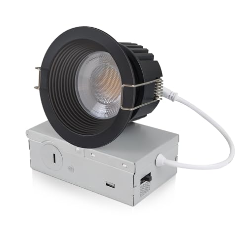 Aosclex 3 Inch 5CCT Anti-Glare LED Recessed Lights with Junction Box, 2700K/3000K/3500K/4000K/5000K Selectable, 12W 1260LM CRI90+, Dimmable Canless Waterproof Downlight, ETL & FCC(Black, 1 Pack)