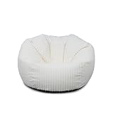 Bags of Beans Large Kids Jumbo Corduroy Bean Bag Chair and Filling Included - Kiddies Indoor Seating Furniture Lounger - Machine Washable Comfortable Fabric For Girls & Boys - (Ivory)