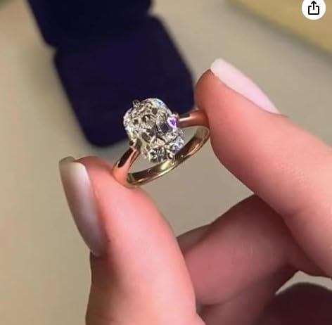 3 CT Diamond Cushion Cut Diamond Engagement Ring, Solitaire Daimond Ring, Wedding Ring, Compass Prong Setting, yellow gold plated.size 3-12 (USA).2