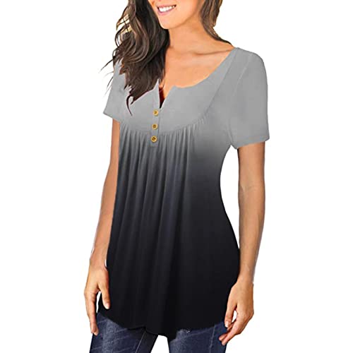 Outtop Plus Size Tops For Women Casual Short Sleeve Tunic Tops Henley V Neck Button Down T Shirts Loose Flowy Blouses Tops (Xxxxl, Dark Blue) #TOP3