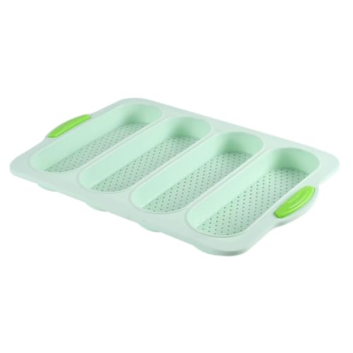 HOLIDYOYO Moule Silicone Antiadhésif 4 Fentes pour Baguette Française, Plaque de Cuisson Compatible Four, Démoulage Facile, Moule Pâtisserie la Cuisine Maison Couleur Vert D’eau