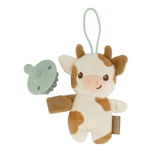 Image of Infantino Snuggle & Soothe PaciPal - Soft Fabric Pacifier Pal with Premium Silicone Pacifier for Baby's Comfort and Self-Soothe, Cow