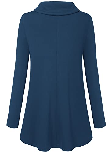 Bulotus Fall Sweaters for Women 2025 Cowl Neck Asymmetrical Long Tunics for Leggings Vacation Travel Tops with Pockets