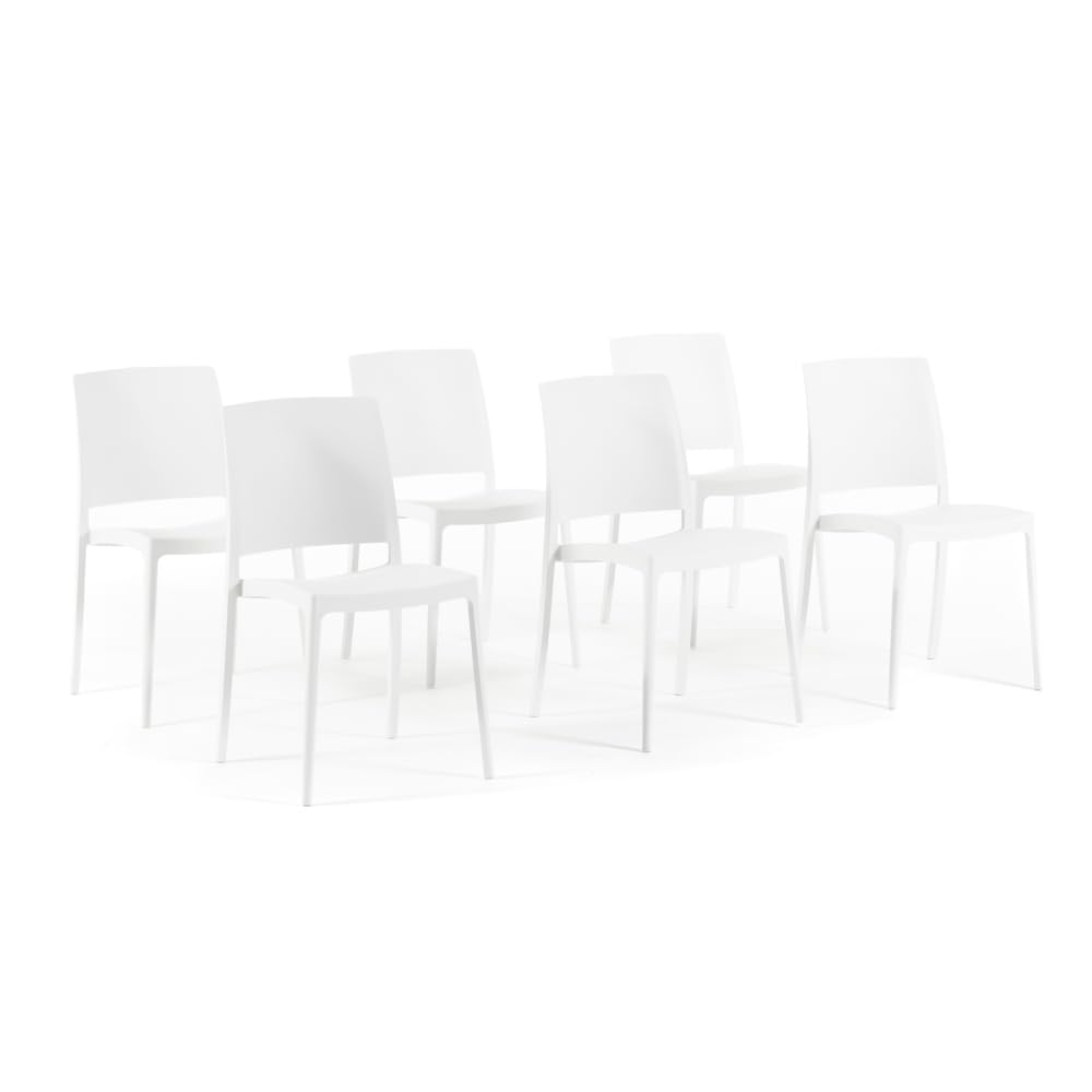 SIEDITI FUORI E DENTRO Sillas jardín de Resina con Fibra de Vidrio para Exterior, terraza o Interior, sillas apilables de diseño y Resistentes - Maria (6 Sillas, Blanco)
