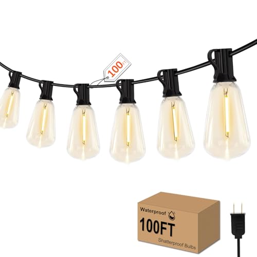 GHUSTAR-100FT-LED-Outdoor-String-Llights-NOT-Solar--Patio-Lights-Outdoor-Waterproof-for-Outside--2700K-Vintage-Edison-Bulb-String-Lights-Outdoor--Shatterproof-Hanging-Lights-for-Cafe-Porch-Deck GHUSTAR 100FT LED Outdoor String Llights NOT Solar–Patio Lights Outdoor Waterproof for Outside–2700K Vintage Edison Bulb String Lights Outdoor–Shatterproof Hanging Lights for Cafe Porch Deck