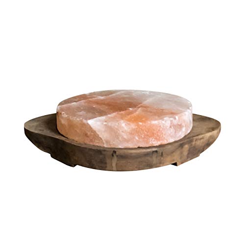 Plaque de sel rose de l'Himalaya 20cm plat cuisson naturelle support bois alimentaire