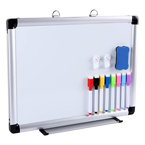 DumanAsen Dry Erase Whiteboard Set for Wall, White Board with 8 Dry Eraser pens and 1 Eraser, Double Sided and Aluminum Frame (20 x 14 inches, White) Cover
