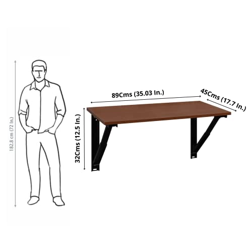 Image of DELITE KOM Geni Engineered Wood Study Table /Wall Mounted Shelf Desk for Adult /Kids Use in Home /Office (Acacia Dark, 45.4 D x 89.6 W x 32 H)