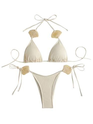 SOLY HUX Women's Bathing Suits Halter Two Piece Swimsuit Tie Side String Thong Bikini Sets Beachwear