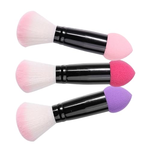 ERINGOGO 3Pcs Dual Ended Makeup Brush Multifunctional Fluffy Blush Powder Brush for Liquid Loose Makeup Travel Friendly Design Colors