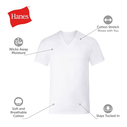 Image of Hanes Men's Undershirt T-Shirts Pack, 5-Pack, Stretch Tee, Crewneck or V-Neck T Shirts for Men, Wicking Cotton