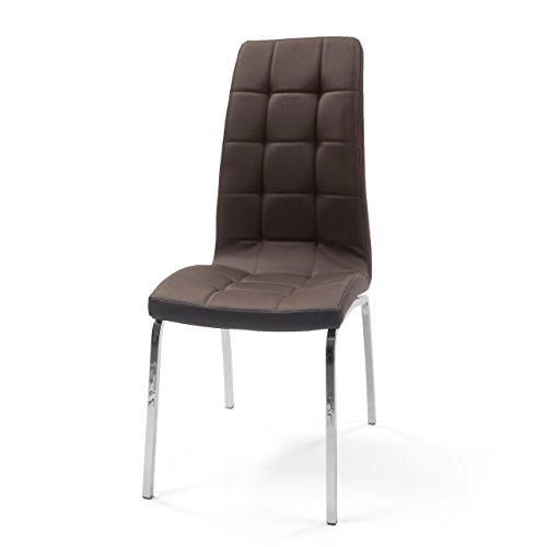 Silla de Comedor Alex, Tapizada Polipiel y Patas cromadas (Marrón)