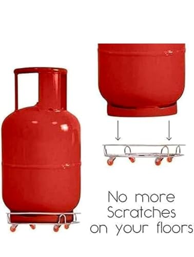 Image of Artiwell Stainless Steel Cylinder Trolley with Wheels Pack of 2 | LPG Gas Cylinder Stand Trolley Stopper and Cove Duty Gas Cylinder Mover Cart with Smooth Rolling Wheels Z Installation (Pack 2)
