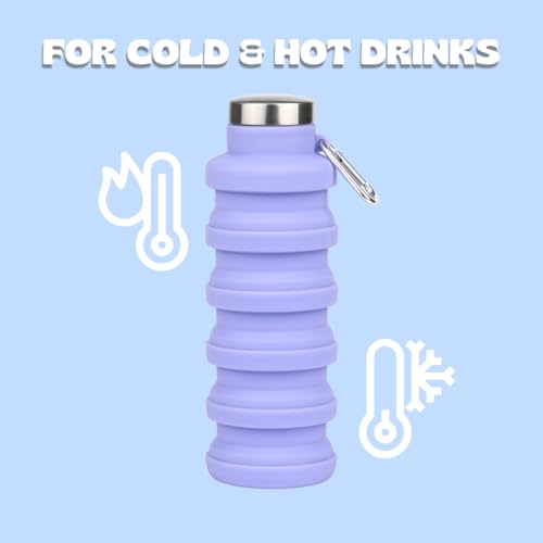 Vnek Portable Collapsible Water Bottle - Lightweight Silicone Bottle 500ml, BPA-Free, Leak-Proof and Foldable for Gym, Travel, Hiking, Camping, and Everyday Use (Blue)