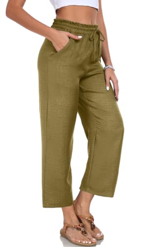 Image of EDUWU Women Casual Pants Loose High Waist Cropped Palazzo Beach Pants Summer Outfits 2026 Trendy
