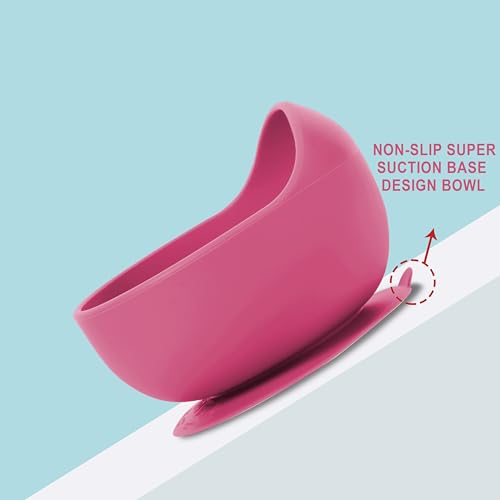 Image of TONY STARK Silicone Unbreakable Baby Bowl & Handle Spoon - Suction Design, Non-Slip, BPA Free, Dishwasher & Microwave Safe (Pink, 1 Set)