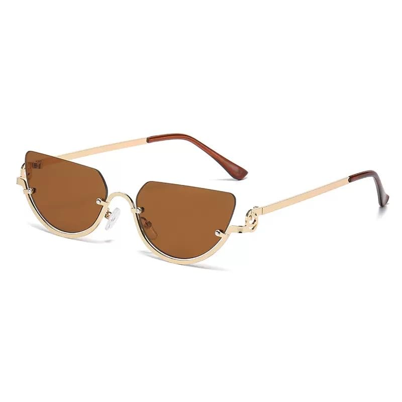 Retro Half-Frame Cat Eye Sunglasses for Women, 2025 Trendy Narrow Gold Semi-Rimless Y2K Sunglasses