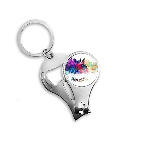 Houston America City Watercolor Nail Nipper Ring Key Chain Bottle Opener Clipper