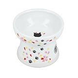 Picture of Necoichi Raised Cat Food Bowl – Ceramic Elevated Cat Bowl for Whisker & Neck Fatigue, Dishwasher Microwave Safe – Non-Slip & Anti Vomiting Ergonomic Design (Sakura Floral, Large, 2-Cup Capacity)