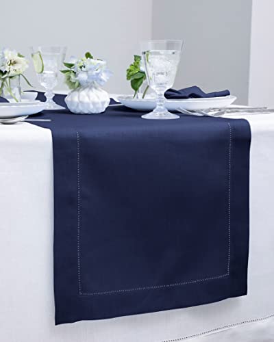 image for Solino Home Linen Navy Blue Table Runner 90 Inches Long - 100% Pure Li