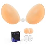 lalaWing Adhesive Stick Bra Sticky Invisible Bra for Women,Silicone Strapless Bra Backless Breast Bra with Nipple Cover (B) Nude