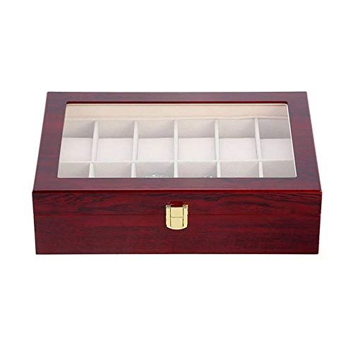 Boîte à montres en bois de luxe rouge 12 emplacements de haute ébénisterie