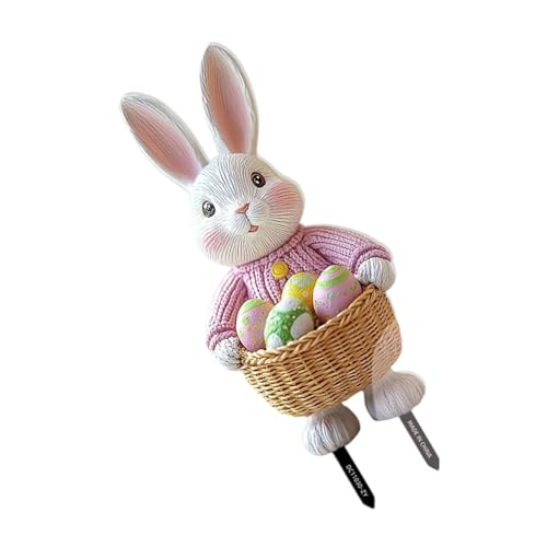 WOURRD Easters Garden Stake Colorful Rabbits Eggs Sculpture Yard Decoration For Spring Celebration Weather Proof Ornament