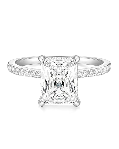 TIGRADE 4CT Engagement Ring for Women Radiant Cut Cubic Zirconia Wedding Band CZ Promise Anniversary Ring Size 3-13, Silver, Size 6