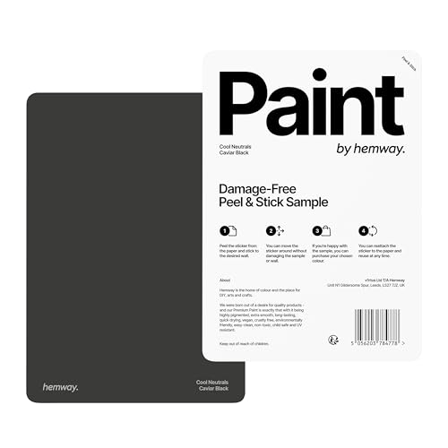 Hemway - Peel & Stick Sample for Our Chalk Based Furniture Matt Paint - Caviar Black | A5 Damage-Free, Accurate Colour Swatch | Test Our Chalky Matt Shabby Chic Finishes for Interior Decor