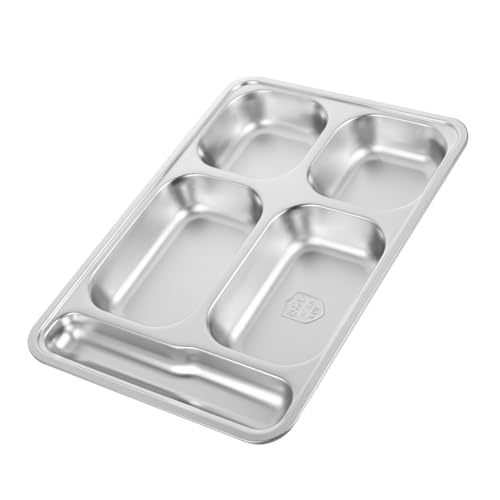 Garneck Stainless Steel Deep Serving Trays Spoon Slot 4 Compartment Divided Food Plate Large Capacity for Camping and Picnics