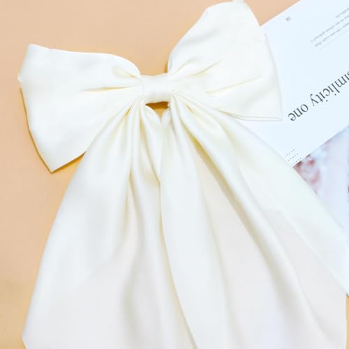 Image of FilterFashion Large Satin Hair Bow - 11.5 Inch Oversized Bow Clip for Girls & Women, Elegant Hair Accessory(White)