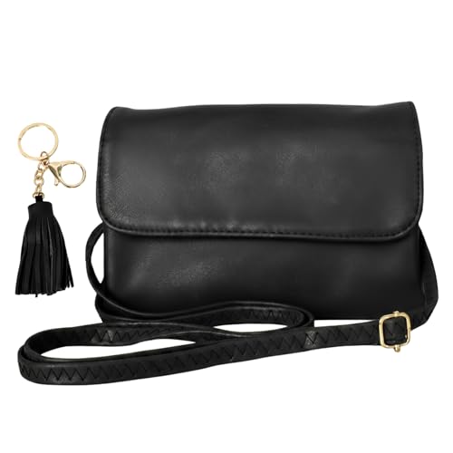 Eclove Bolso Bandolera Mujer Pequeño, Mini Bolso de Teléfono de Cuero PU con Llavero Borla 5 cm, Pequeño Borsetta de Hombro Multi-Bolsillos con Correa Ajustable para Uso Diario