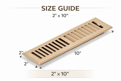 Image of 2 inch x 10 inch Brown Floor Register 2 Way - Stamped Face Steel Vent Cover, HVAC Floor Grille for AC Heat, Fits 2x10 Duct Opening, Heavy Duty Metal Register