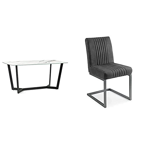 Julian Bowen Olympus White Marble & 6 Brooklyn Charcoal Chairs