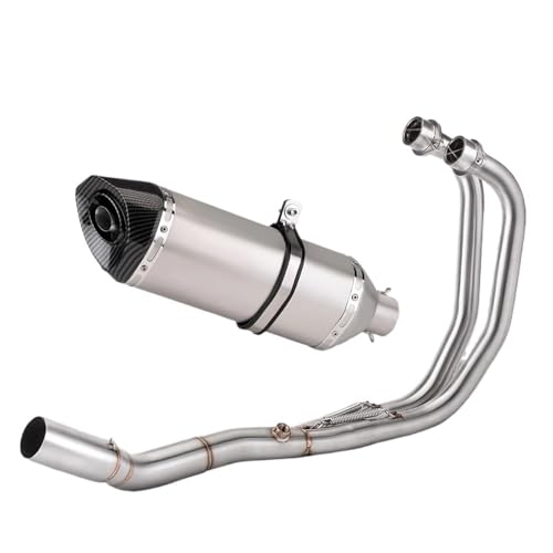 のために R25 R3 MT03 2015-2024 470MM ロングエスケープマフラー フロントヘッダーパイプ付き オートバイのエキゾーストパイプ(Silver)
