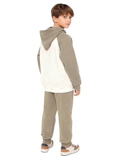 Image of YiZYiF Kids Boys Fleece Lined Sweatshirts Outfit Long Raglan Sleeves Hoodie And Jogger Pants Activewear Set